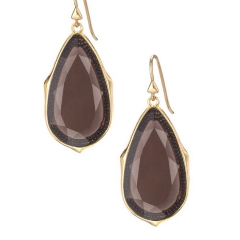 Stella & Dot Gold and Brown Quartz Teardrop Earrings